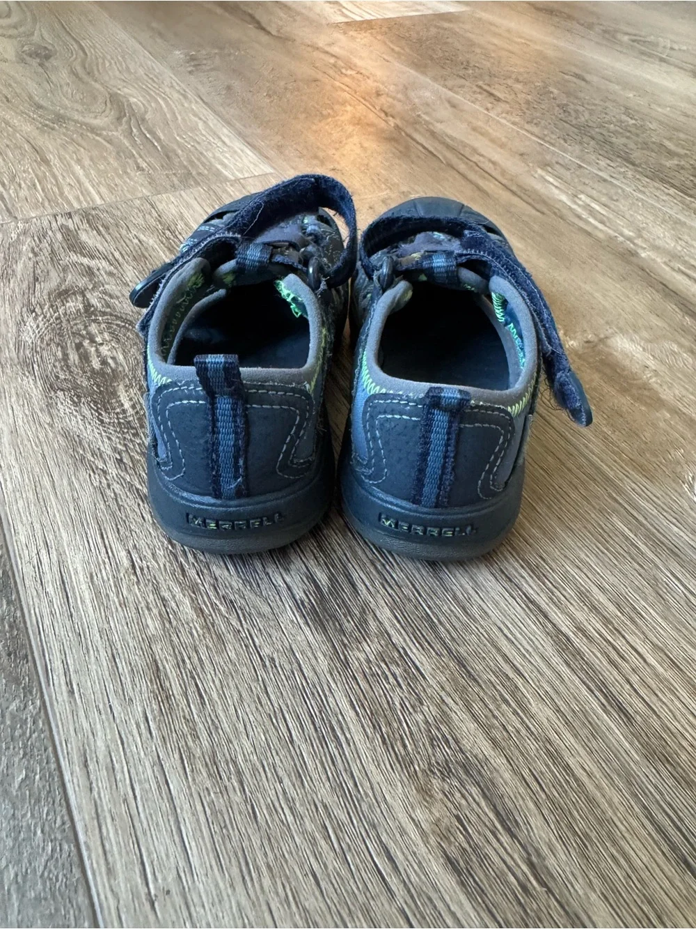Merrell Kids Navy Gray Sandals with Lime Accents